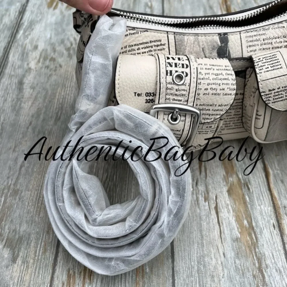 Coach Ashton Pebbled Leather Shoulder Bag With Newspaper Print Purse